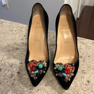 100% authentic Black velvet & rhinestone Christian louboutin heels size 37 1/2